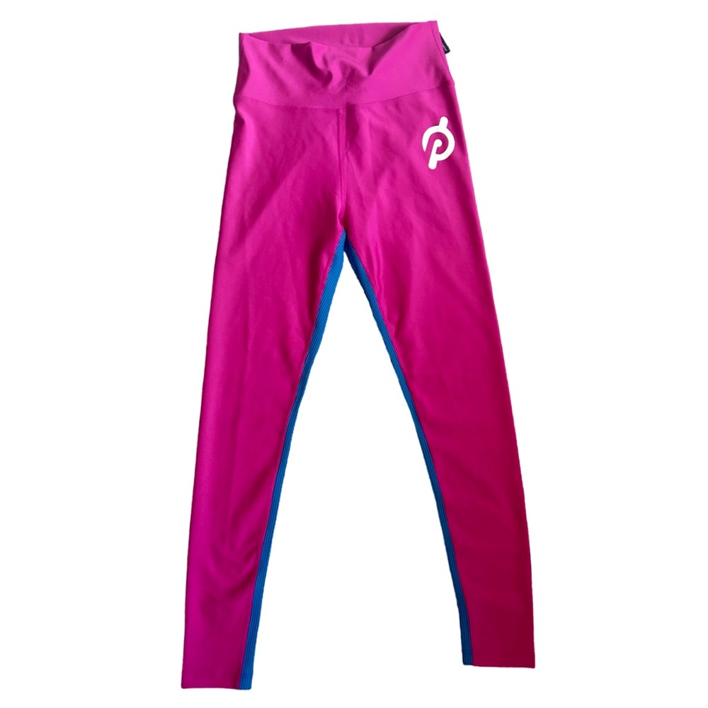 PELOTON Show Up Ribbed Activewear Leggings Pink Blue Size Large